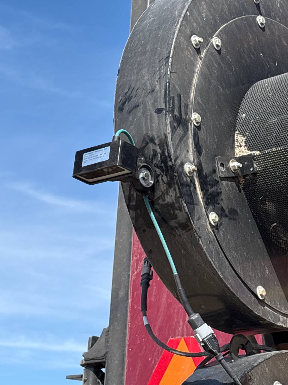 FarmDefender FD-84D depth-camera unit mounted on an air seeder in Saskatchewan